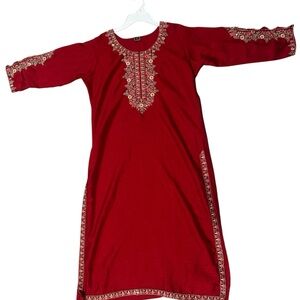 Embroidered Imported Red Kurta Tunic Pakistani Indian Salwar Kameez Top M/L